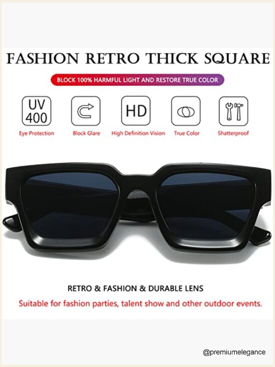 Square Thick Frame Sunglasses Retro Chunky Designer Style Shades main image 4